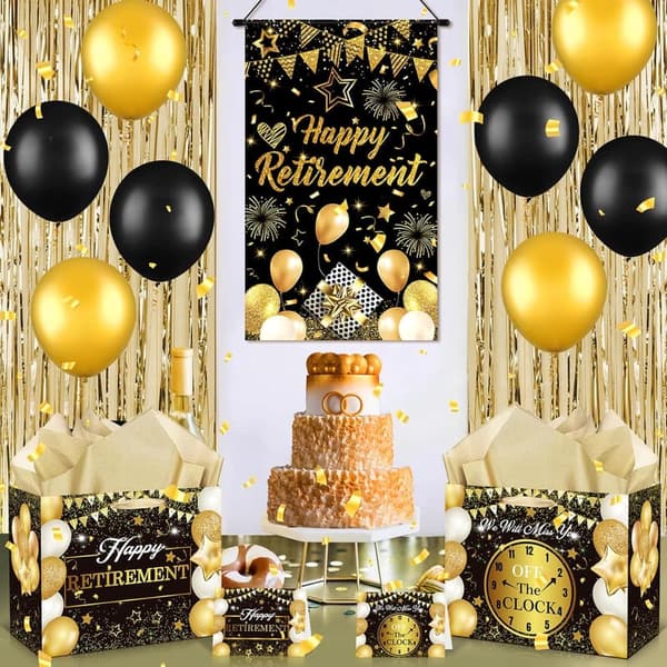 Happy Retirement Gift Bag Set - Large Black & Gold with Card
