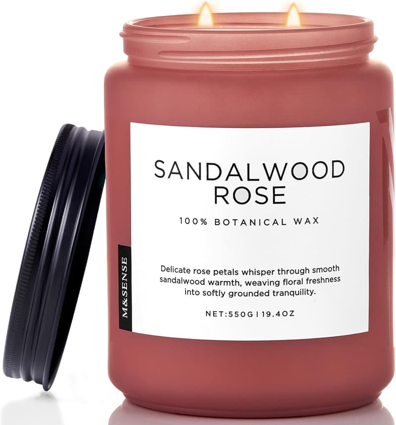 Sandalwood Rose Scented Candle, Natural Soy Wax, 19.4oz
