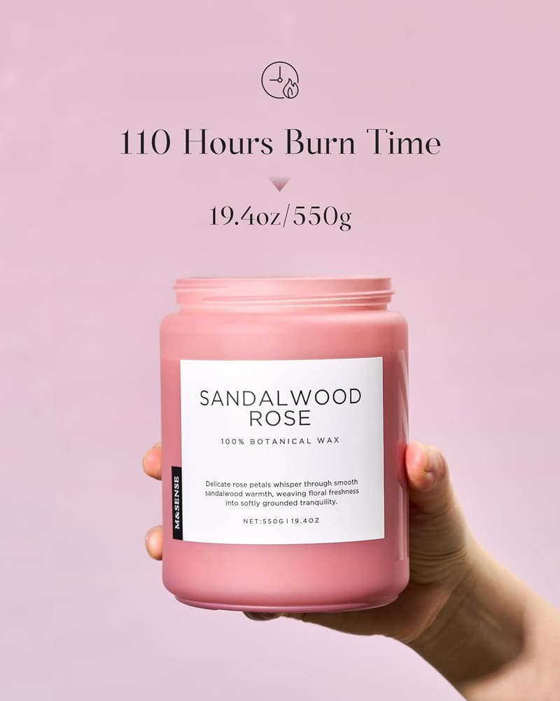 Sandalwood Rose Scented Candle, Natural Soy Wax, 19.4oz