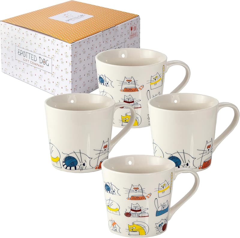 Cute Cat Mug Set for Cat Lovers - Ceramic, 13oz, Set of 4