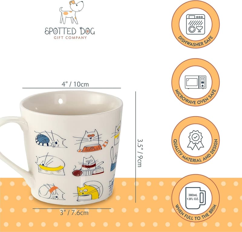Cute Cat Mug Set for Cat Lovers - Ceramic, 13oz, Set of 4