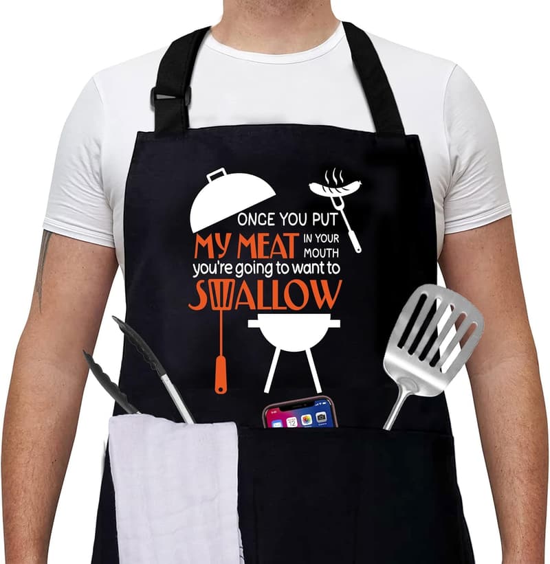 Adjustable Canvas Grilling Apron for Men with Large Pockets