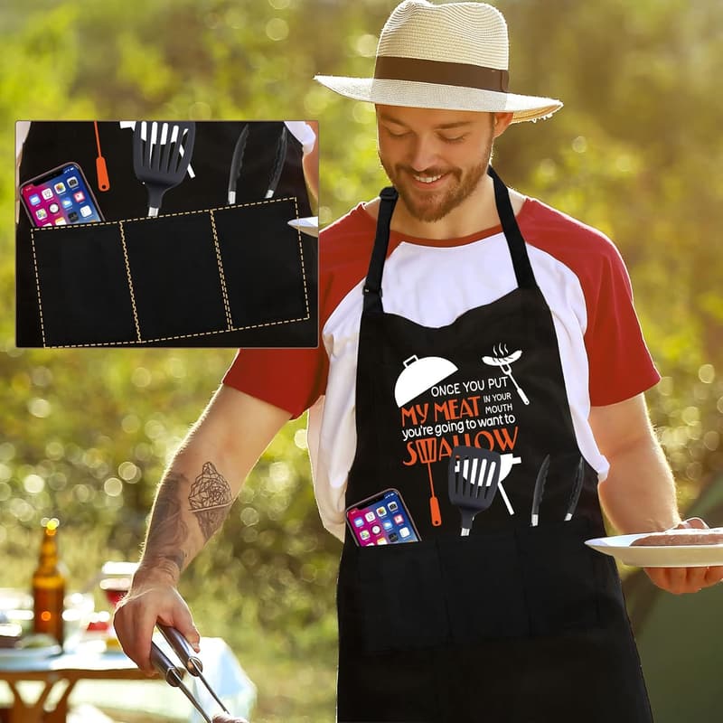 Adjustable Canvas Grilling Apron for Men with Large Pockets
