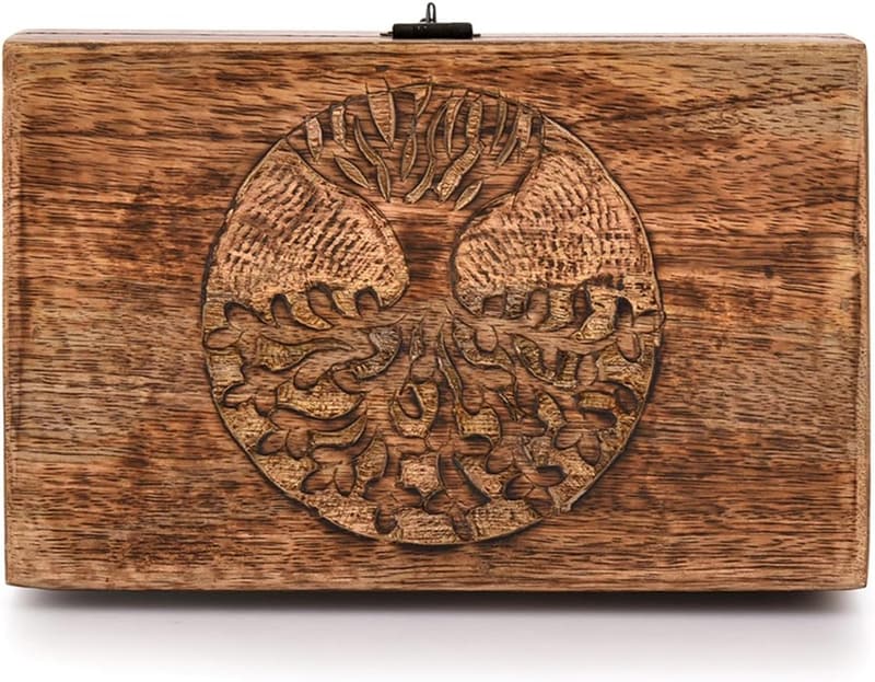 Handmade Mango Wood Tree of Life Keepsake Box for Men & Women