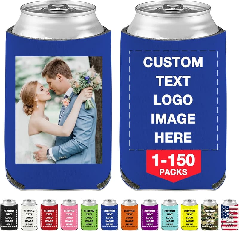 Personalized Insulated Beer Can Cooler Sleeves for Weddings