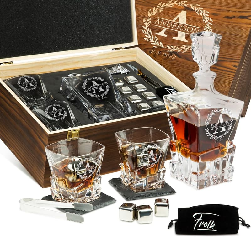 Personalized Whiskey Decanter Set for Dad - Engraved Glass & Stones
