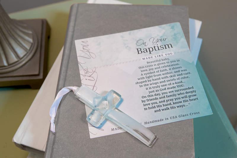 Beautiful Handmade Aqua Glass Cross for Baby Baptism Gift