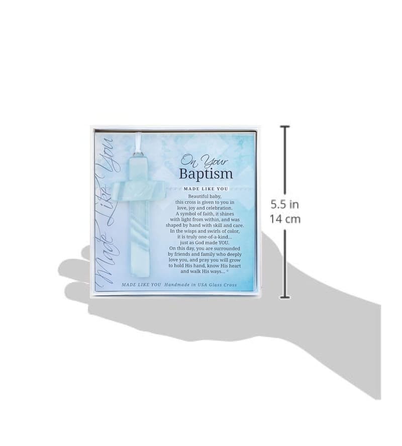 Beautiful Handmade Aqua Glass Cross for Baby Baptism Gift