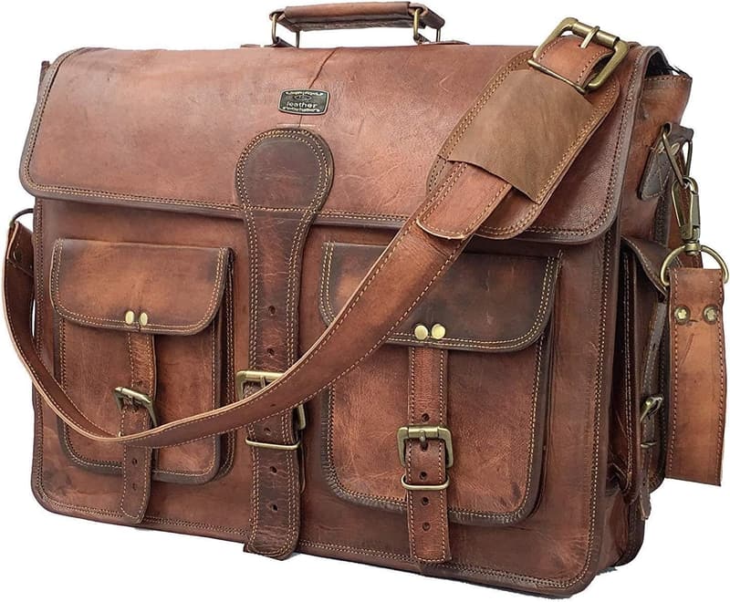 Vintage Handmade Leather Messenger Bag for Men - 18 Inch Laptop