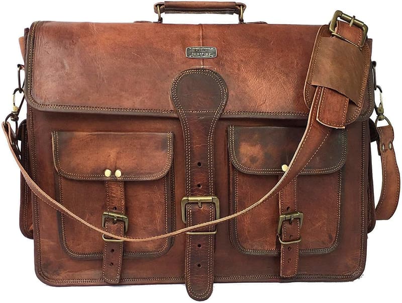 Vintage Handmade Leather Messenger Bag for Men - 18 Inch Laptop