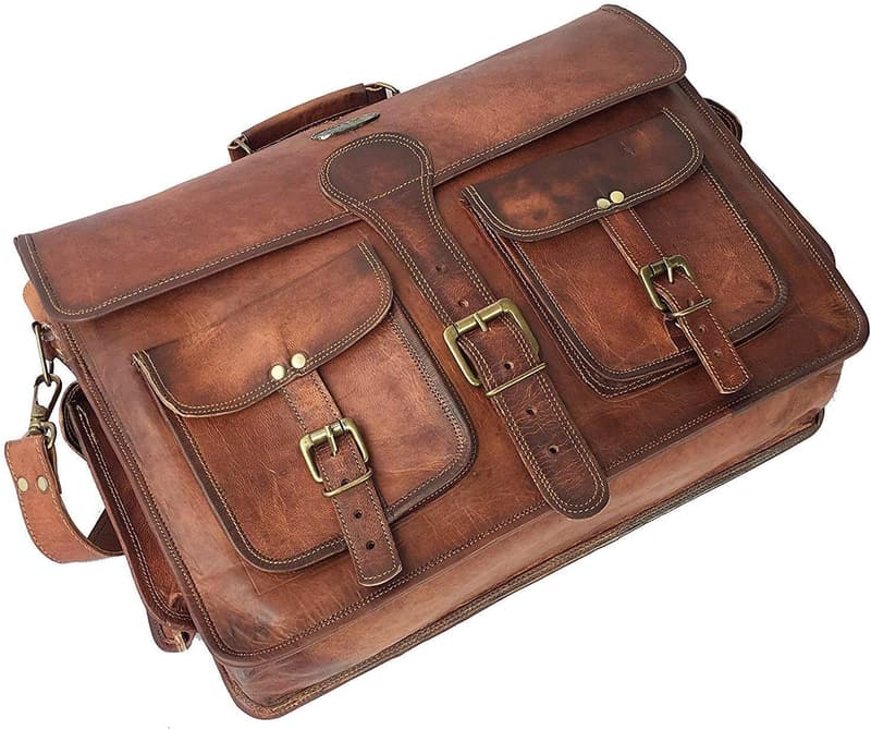 Vintage Handmade Leather Messenger Bag for Men - 18 Inch Laptop