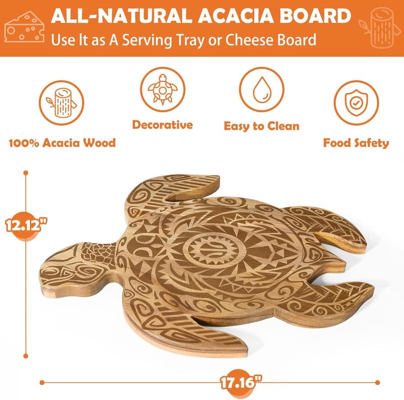 Sea Turtle Charcuterie Board - Acacia Wood Kitchen Decor