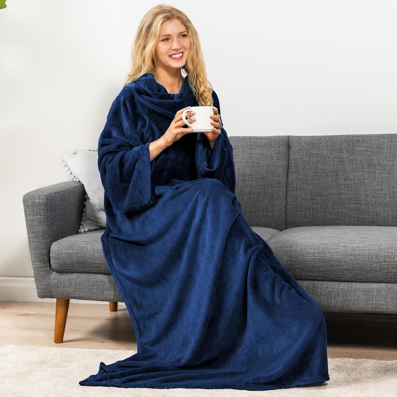 Wearable Fleece Blanket Robe Gift for Adults