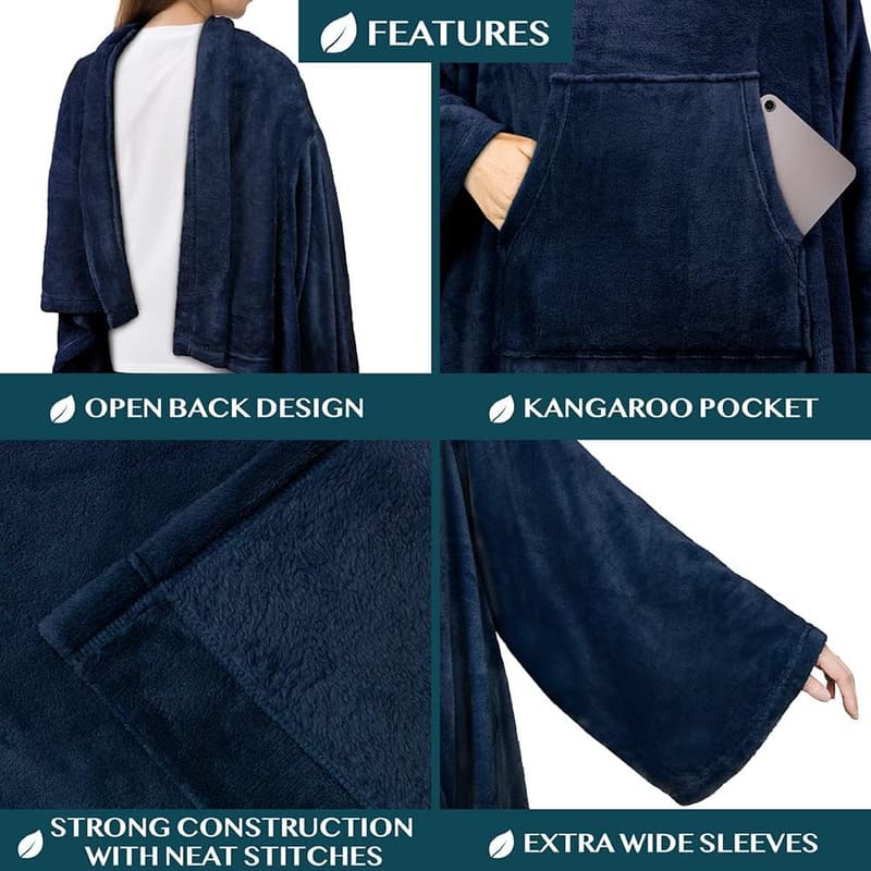 Wearable Fleece Blanket Robe Gift for Adults