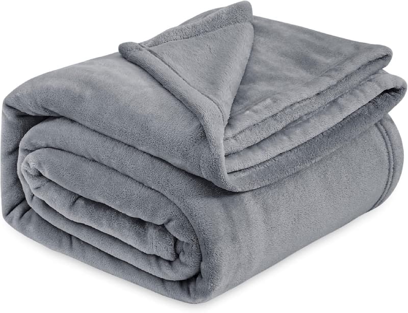 Cozy Grey Fleece Bed Blanket - Soft Lightweight Plush, 90x90 inches