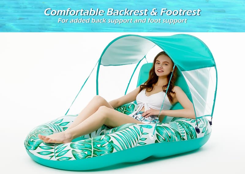 Inflatable Pool Float with Canopy & Cup Holders for Adults