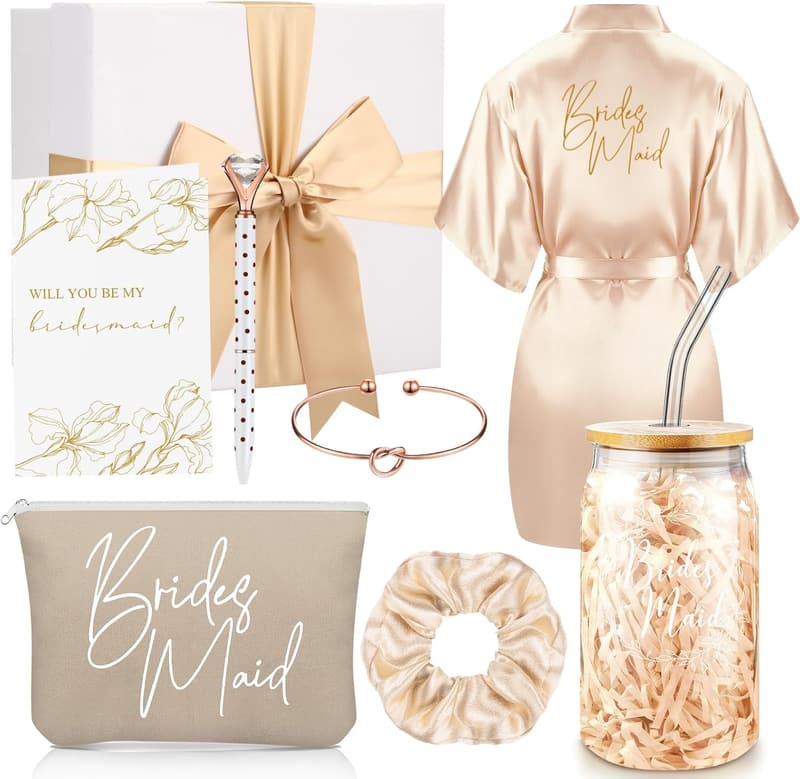 Bridesmaid Proposal Gift Set - 8-Piece Box with Robes & Accessories