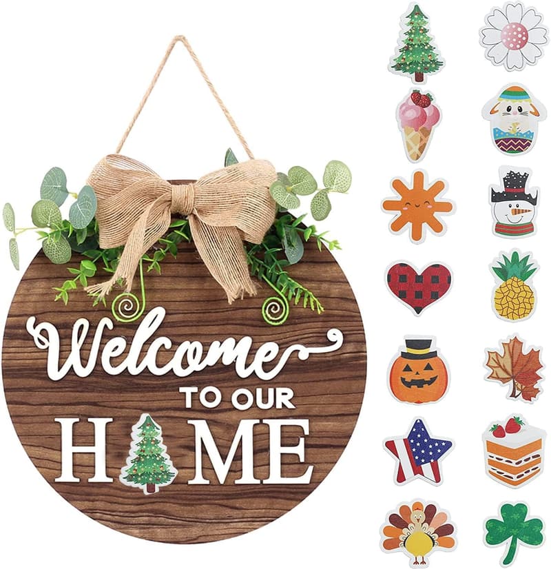 Rustic Interchangeable Wooden Welcome Sign for Home Decor