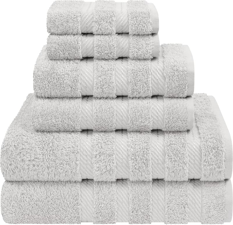 Luxury 6-Piece 100% Cotton Towel Set in Silver Grey