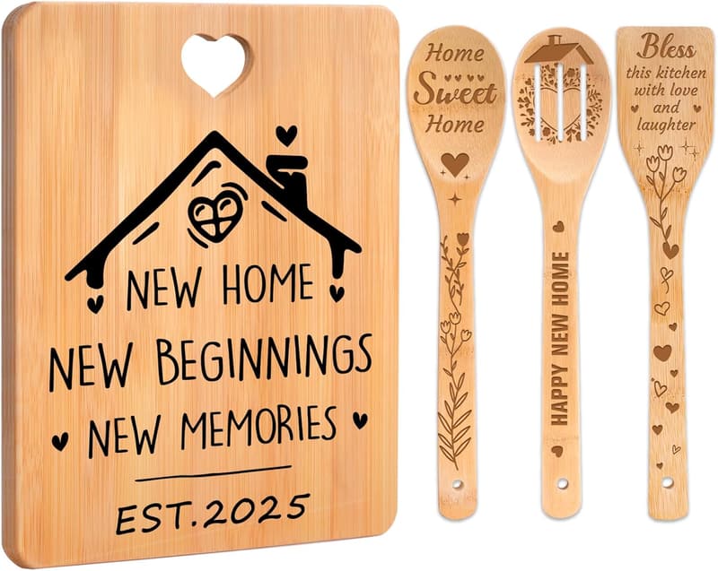 New Home Engraved Bamboo Cutting Board Set