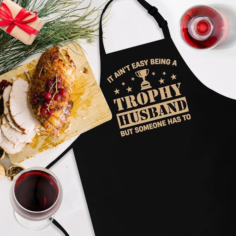 Trophy Husband Apron – Funny BBQ Apron with Pockets for Men