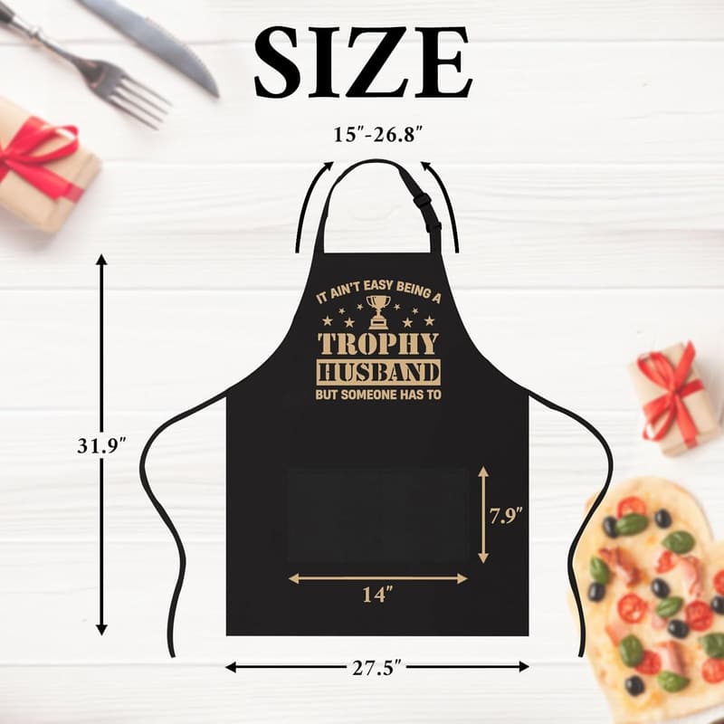Trophy Husband Apron – Funny BBQ Apron with Pockets for Men