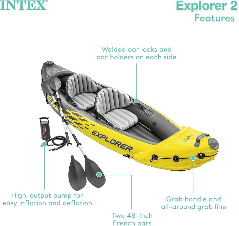 Explorer K2 Inflatable Kayak Set with Oars & Pump, 2-Person