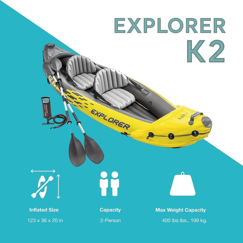 Explorer K2 Inflatable Kayak Set with Oars & Pump, 2-Person