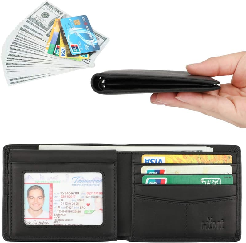 Genuine Leather RFID Blocking Bifold Wallet for Men