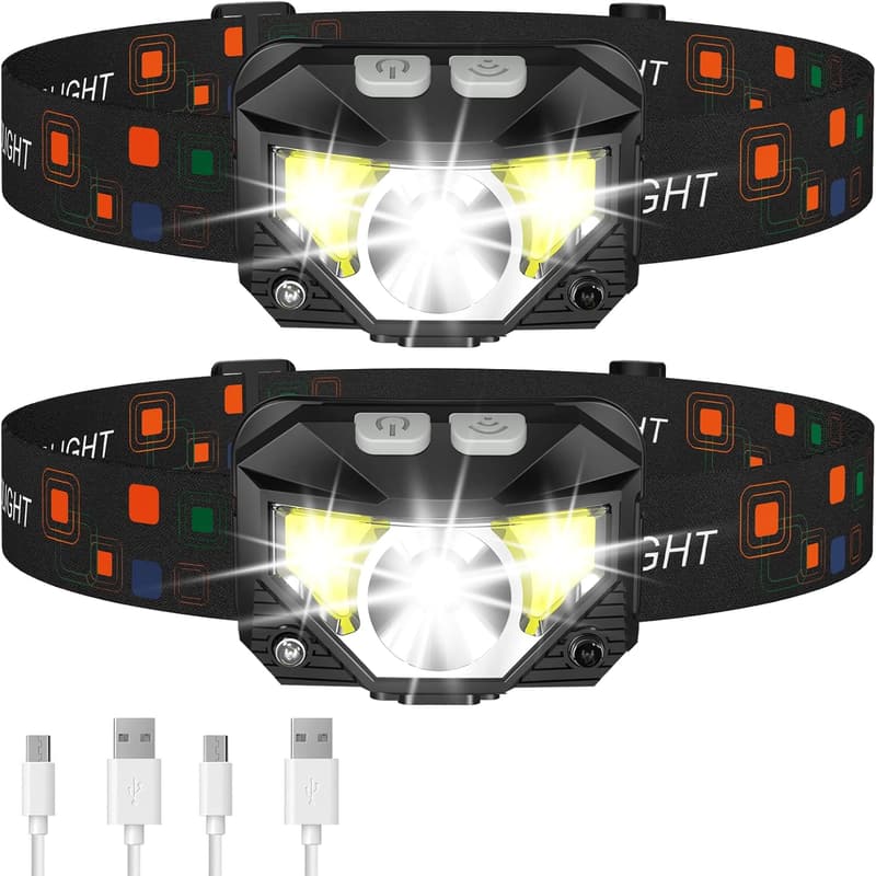 Rechargeable LED Headlamp 2-Pack for Camping & Outdoor Use