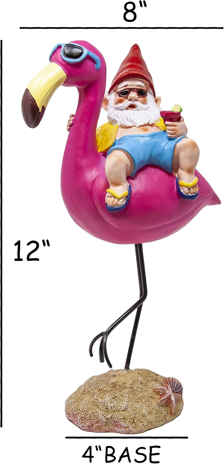 Garden Statue - Funny Gnome and Flamingo for Outdoor Decor