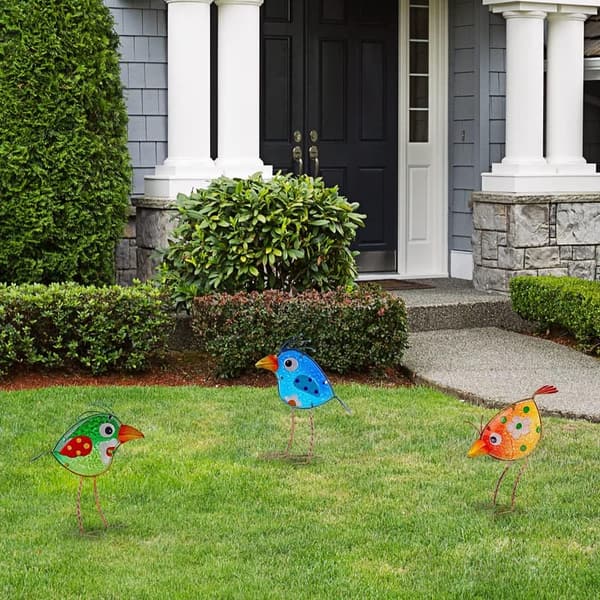 Outdoor Metal Bird Statue Set - Garden Art Yard Decor (3 PCS)
