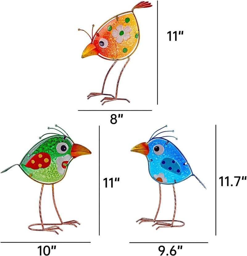 Outdoor Metal Bird Statue Set - Garden Art Yard Decor (3 PCS)
