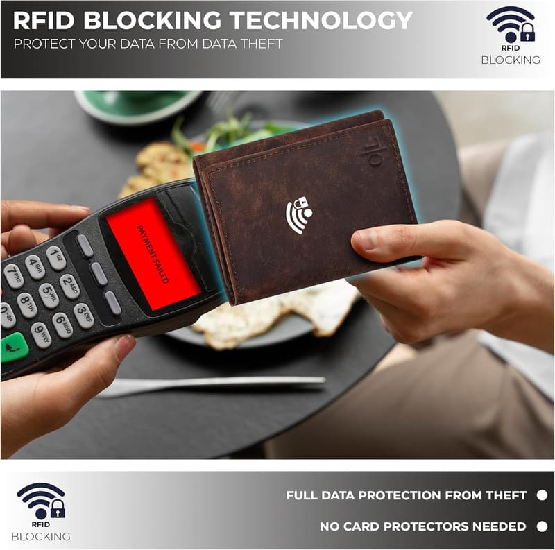 RFID Slim Real Leather Trifold Wallet for Men