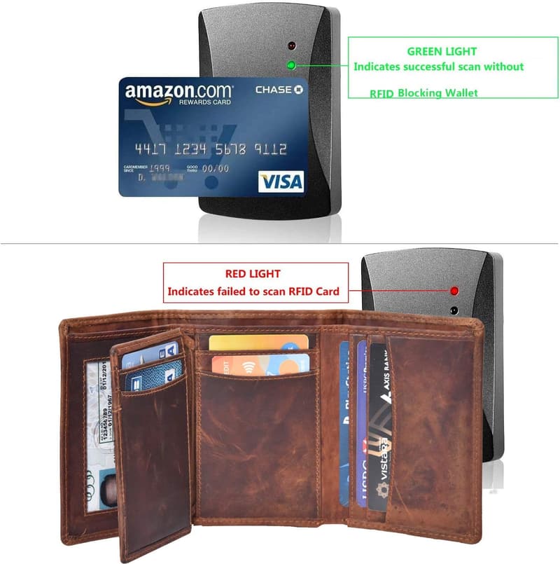 Leather RFID Trifold Wallet with 9 Card Slots & ID Window