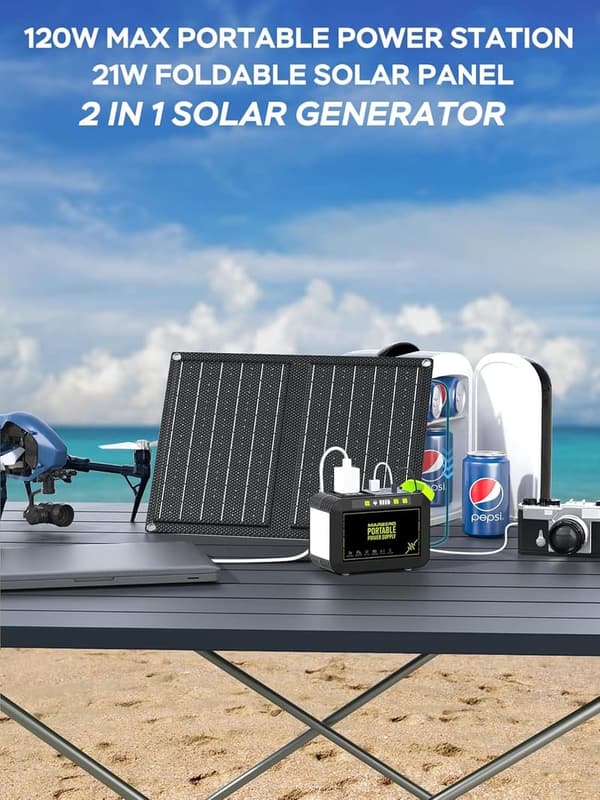 Portable Solar Generator with 21W Panel for Camping & Outdoor