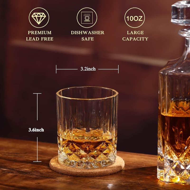 Whiskey Rocks Glass Set with Gift Box - 2 Crystal Glasses & Ice Molds