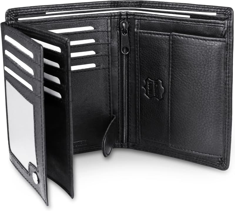 Men's Black Nappa Leather Trifold Wallet with RFID Protection