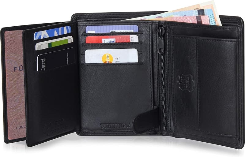 Men's Black Nappa Leather Trifold Wallet with RFID Protection