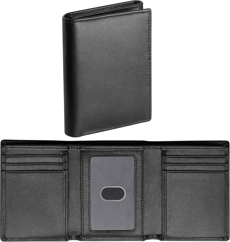 Men's RFID Blocking Leather Trifold Wallet with ID Window