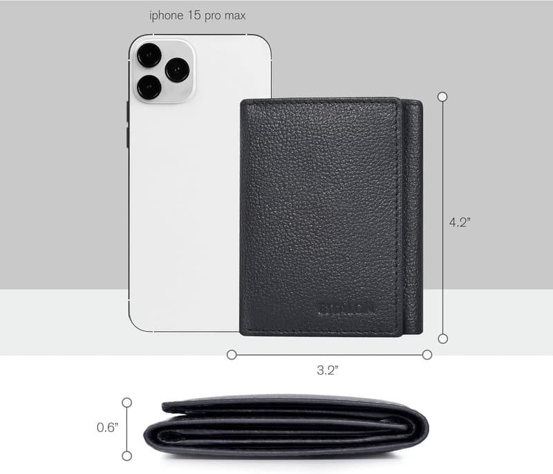 Men's RFID Slim Trifold Wallet - Real Leather, Minimalist Design
