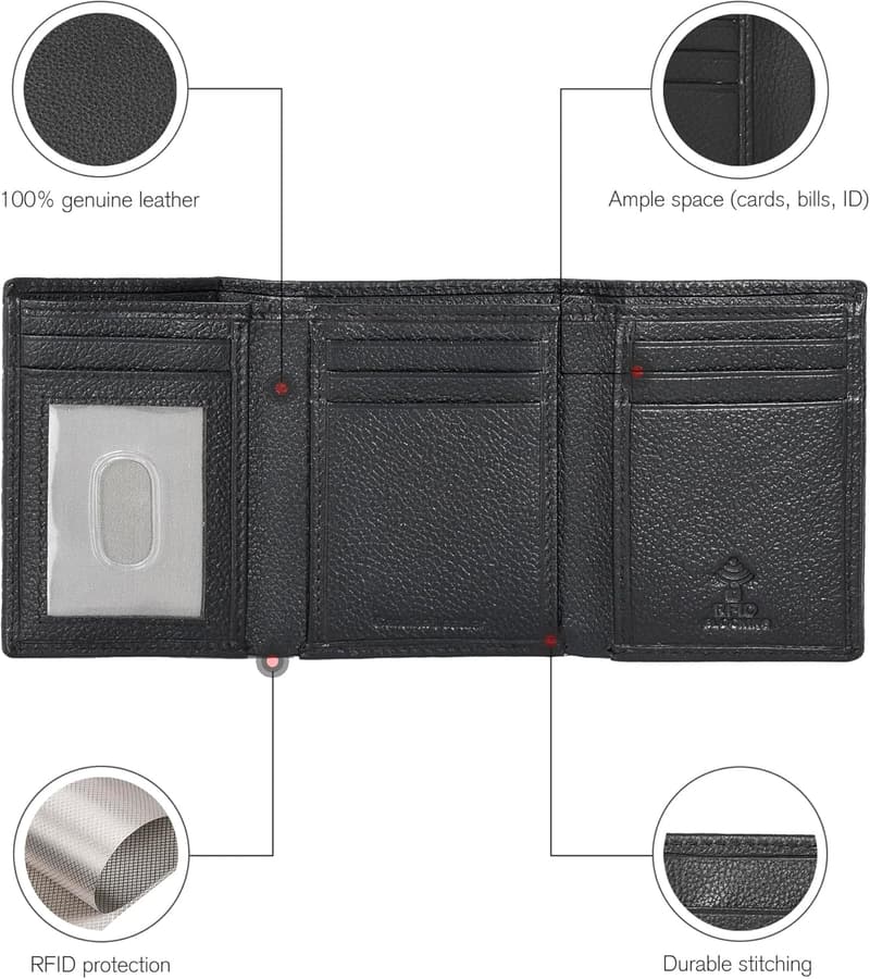 Men's RFID Slim Trifold Wallet - Real Leather, Minimalist Design