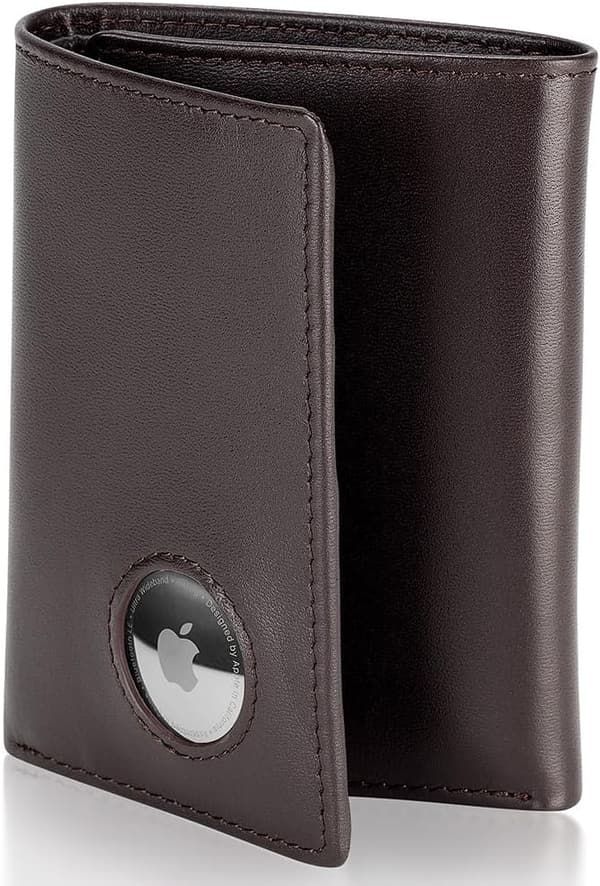 Men's RFID-Blocking Leather Trifold Wallet with AirTag Holder