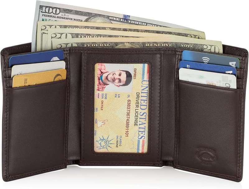 Men's RFID-Blocking Leather Trifold Wallet with AirTag Holder