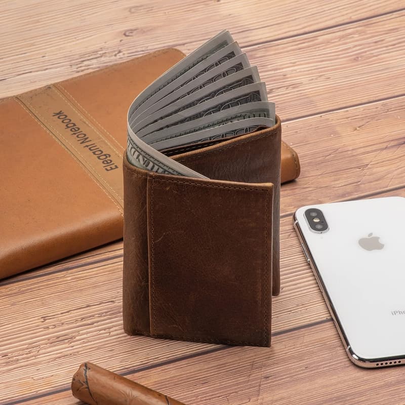 Brown RFID Blocking Men's Trifold Leather Wallet