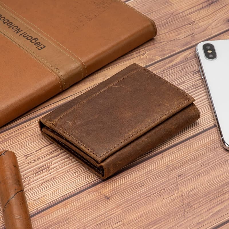 Brown RFID Blocking Men's Trifold Leather Wallet
