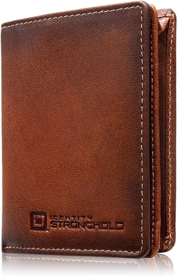 RFID Blocking Bifold Wallet for Men with Magnetic Clasp - Brown