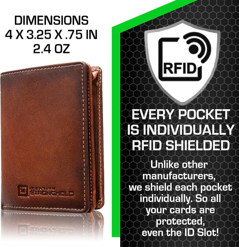 RFID Blocking Bifold Wallet for Men with Magnetic Clasp - Brown