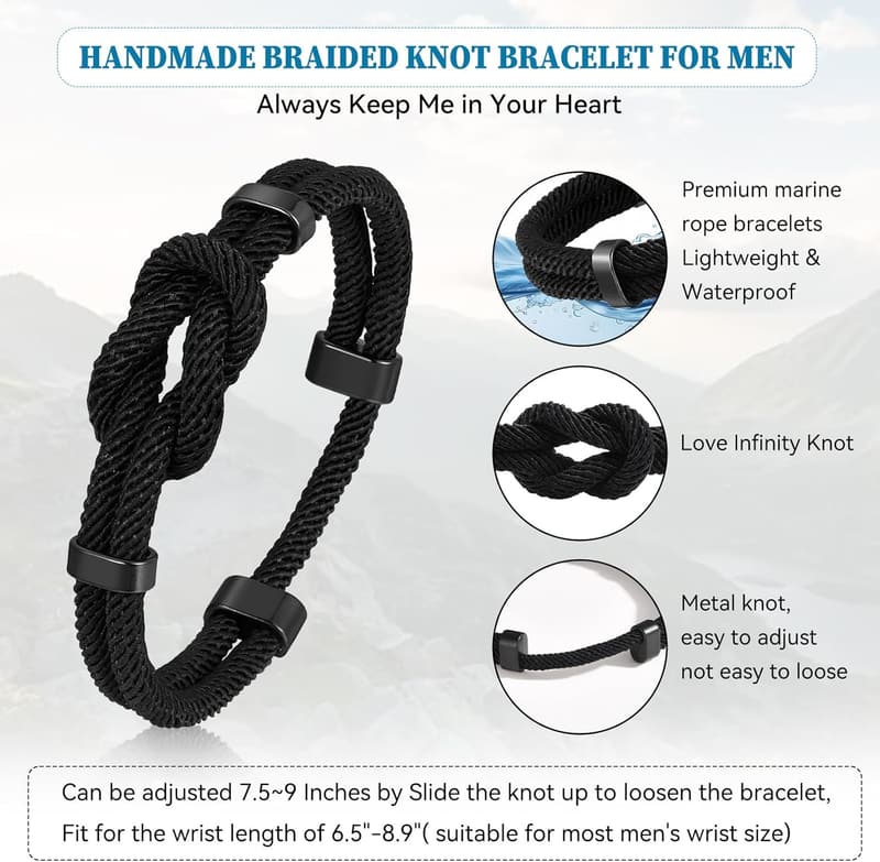 Men's Braided Cord Love Knot Bracelet - Anniversary/Birthday Gift