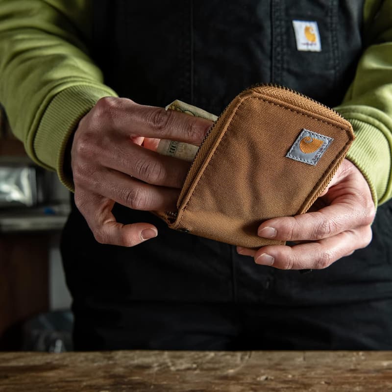 Carhartt Men's Brown Canvas Wallet with Zipper Closure